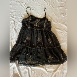 NWT Urban Outfitters black and gold embroidered dress size small